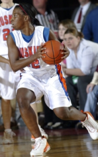 Player on the court with crowd in the backgruond
